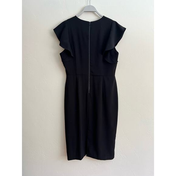 NEW Chelsea 28 Flutter Sleeve Stretch Sheath Little Black Dress Size: 14 - Picture 4 of 10